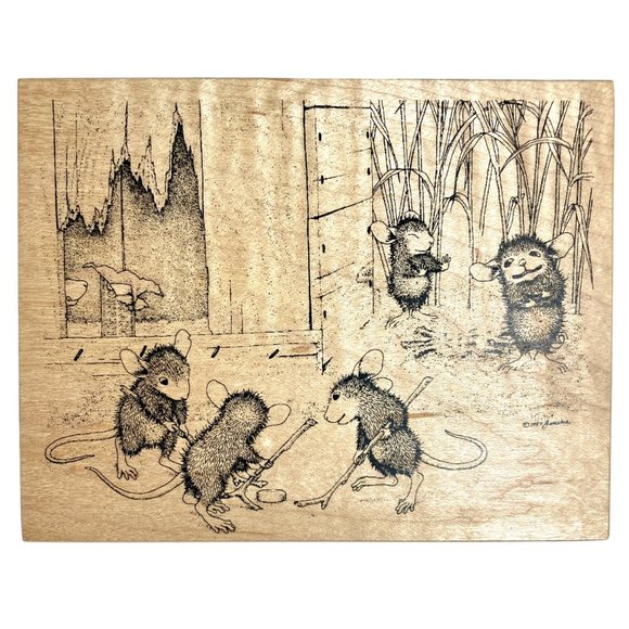 House Mouse Mice On Ice Stampa Rosa 1998 Wood Rubber Stamp #268 Never Used - Picture 1 of 10